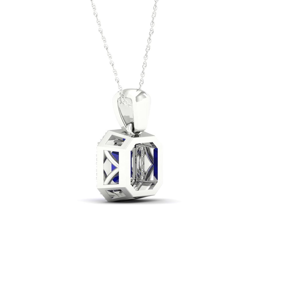 Imperial Gemstone 10K White Gold Emerald Cut Blue Sapphire 1/10 CT TW Diamond Ha