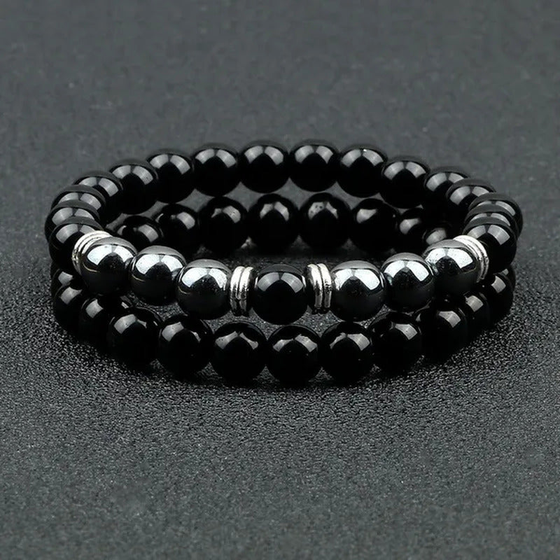 2Pcs/Set Fashion Red Tiger Eye Men Bracelet Beaded Classic Elastic Hematite Budd