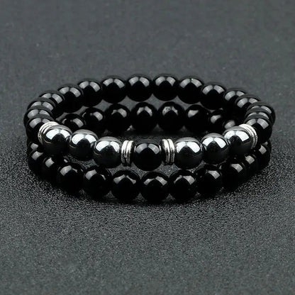 2Pcs/Set Fashion Red Tiger Eye Men Bracelet Beaded Classic Elastic Hematite Budd