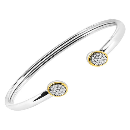 1/5 Ct Diamond Circle Cuff Bracelet in Sterling Silver & 14Kt Gold