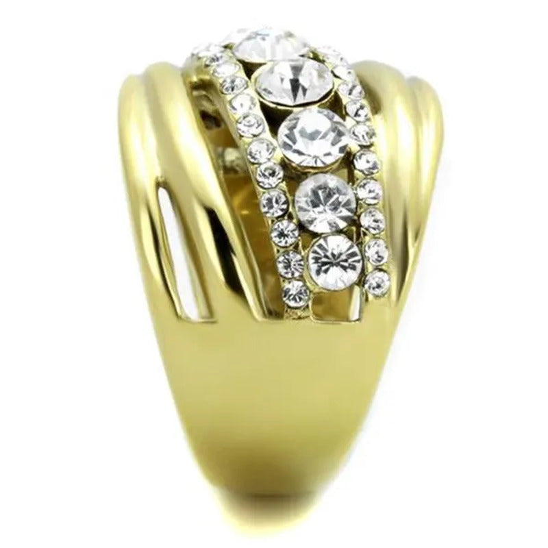 Gold Plated Stainless Steel Top Grade Crystal Anniversary Ring Women'S Size 5-10