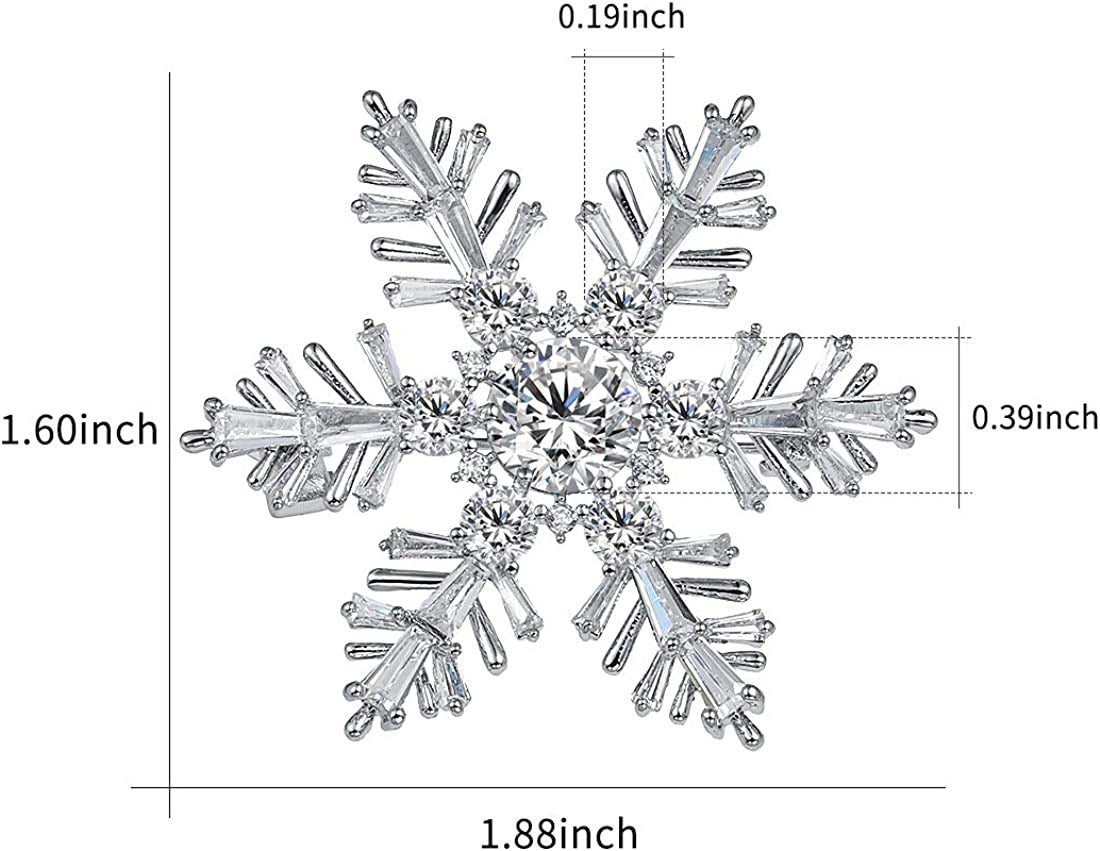 White Gold Plated Cubic Zirconia CZ Winter Art Deco Snowflake Flower Clear Brooc