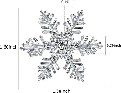 White Gold Plated Cubic Zirconia CZ Winter Art Deco Snowflake Flower Clear Brooc