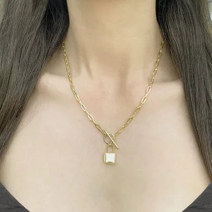 14K Yellow Gold Paperclip Toggle Necklace with High Polish Padlock