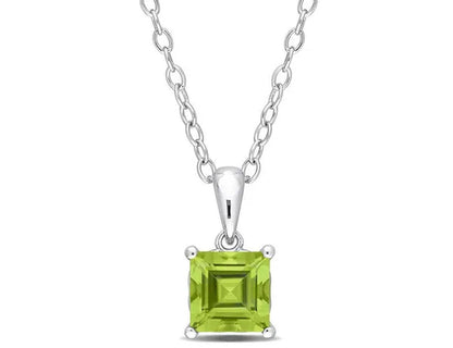 1.20 Carat (Ctw) Peridot Princess Solitaire Pendant Necklace in Sterling Silver
