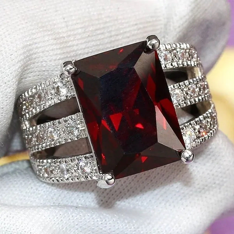 925 Sterling Silver Women Girls Fashion Garnet Ruby Topaz Gemstone Wedding Rings