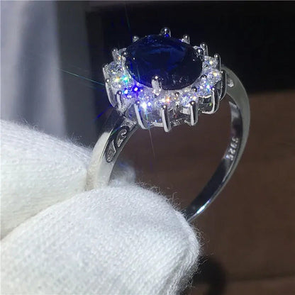Royal Jewelry Princess Diana Soild Silver Color Ring Sapphire Cz Diamond Engagem