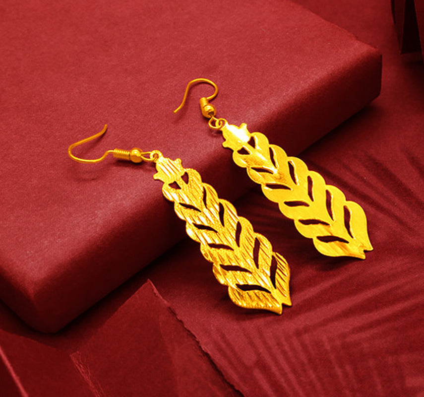 Gold-Plated Earrings Female Tassel Flower Asymmetric Earrings Sand Gold-Plated E