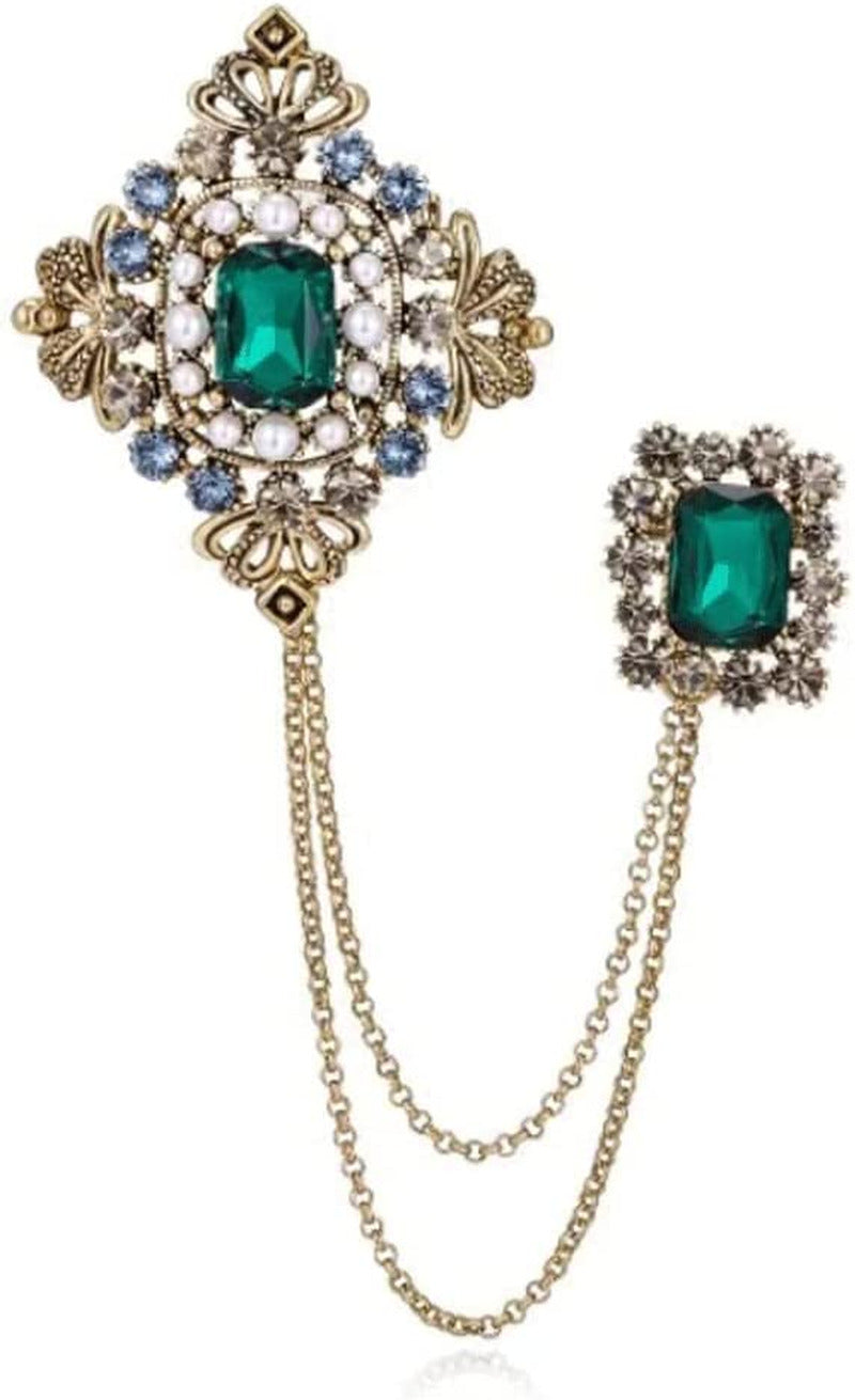 QUUL Tassel Diamond Square Chain Brooch Men'S Shirt Collar Pins and Brooches Pin