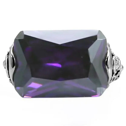 28 Ct Emerald Cut Amethyst CZ Antique Celtic Style Stainless Steel Ring Size 5-1