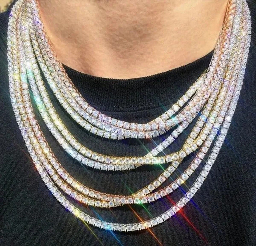 Unisex Hip Hop Bling Iced Out Cubic Zirconia Necklaces Bracelet Cool Men One-Row