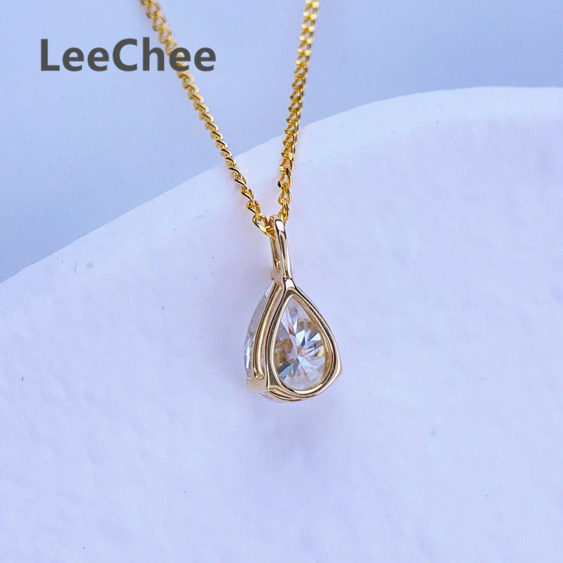 18K Yellow Gold Pendant 0.8CT Real Moissanite Necklace 5*7MM VVS Lab Diamond