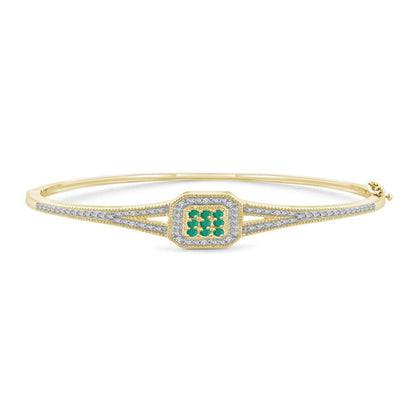 1/2 Carat T.G.W. Emerald and White Diamond Accent 14K Gold over Silver Bangle