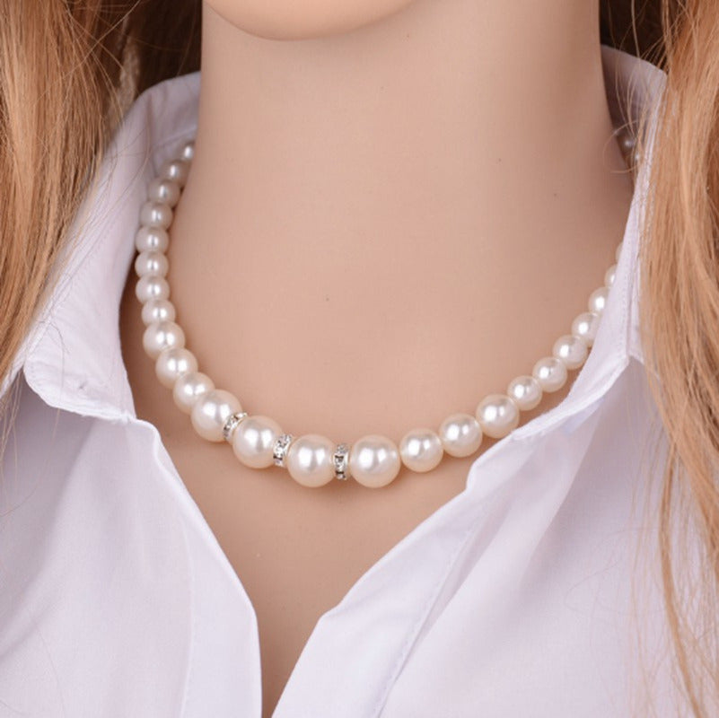 Shambhala Diamond Ring Synthetic Pearl Necklace Bridal Set