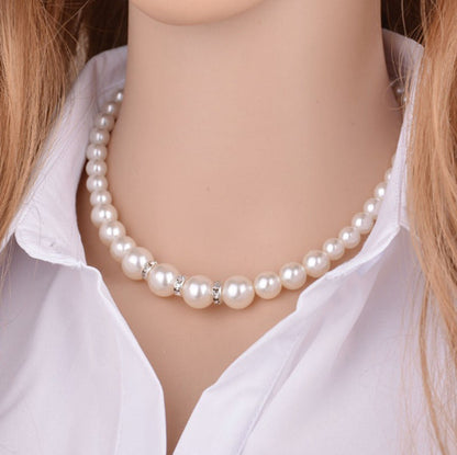 Shambhala Diamond Ring Synthetic Pearl Necklace Bridal Set