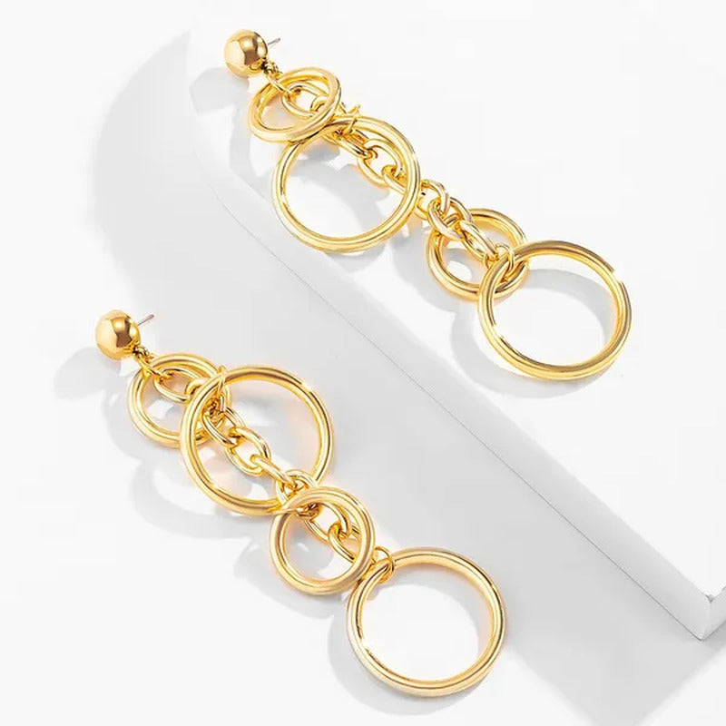 Women Punk Long Big Circle Link Chain Earrings Hiphop Large Drop Earrings Fashio