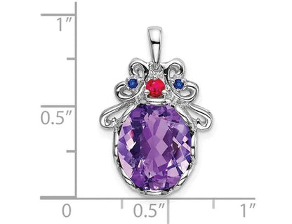 4.20 Carat (Ctw) Amethyst and Sapphire Pendant Necklace in Sterling Silver with