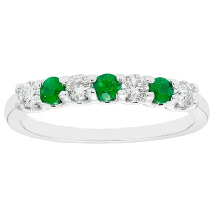 Emerald & 0.14 CT. T.W. Diamond Band in 14K White Gold