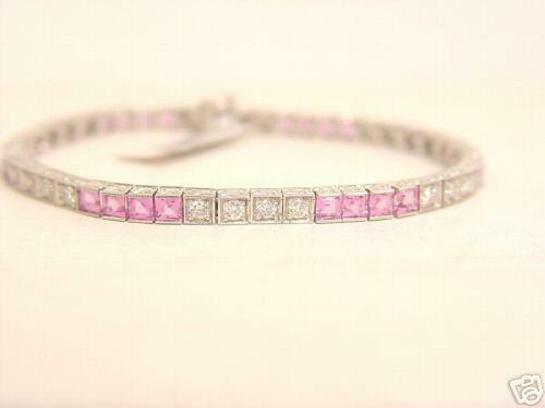 24 SQUARE CUT PINK SAPPHIRE 6.86 CTTW AND 24 ROUND BRILLIANT SHAPE