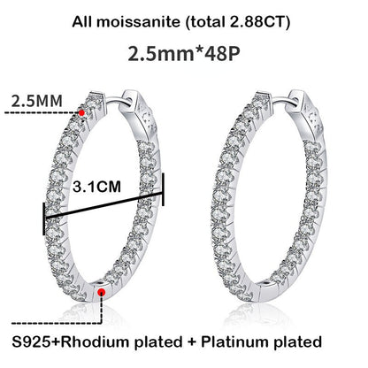 2.88CT White Gold Moissanite Hoop Earring for Women Sparkling Full Enternity