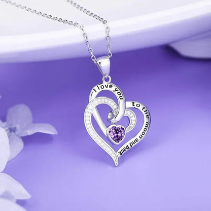 Ladies Heart-Shaped Necklace Plated 925 Sterling Silver Birthday Jewelry I Love