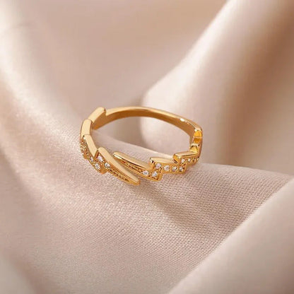 Lightning Rings for Women Stainless Steel Gold Plated Finger Ring Trend Zirconia