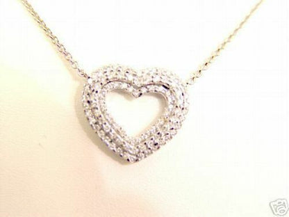 3 ROW OF ROUND BRILLIANT DIAMOND HEART PENDANT 1.18 CT 18 K WHITE GOLD DIAMOND