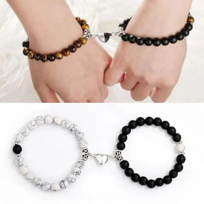 2Pcs Delicate Women'S White Turquoise Frosted Couple Bracelets Heart Shaped Bead