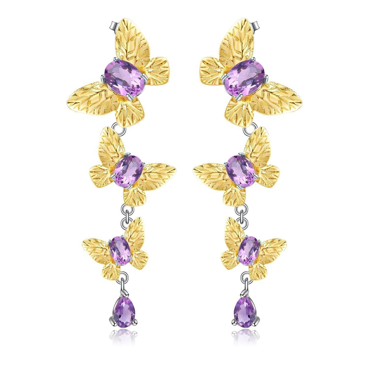 Butterfly Natural Gemstone Inlaid Ring Earrings