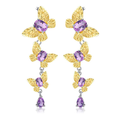 Butterfly Natural Gemstone Inlaid Ring Earrings