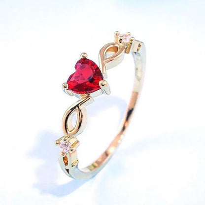 Women Cute Crystal Heart Rings Infinity Ring with Heart Birthstone in Rose Gold