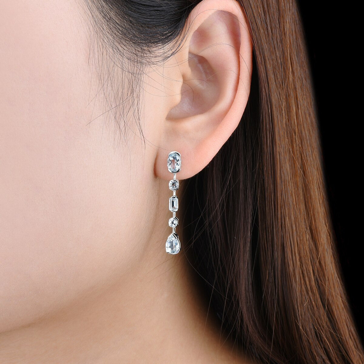Natural Aquamarine Sterling Silver Drop Earrings 3.5 Carats Light Blue