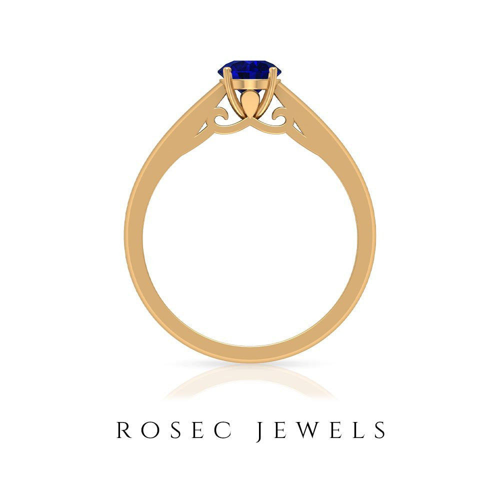 0.50 CT Genuine Blue Sapphire Ring, 5 MM Blue Sapphire Solitaire Ring, Natural B