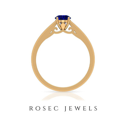 0.50 CT Genuine Blue Sapphire Ring, 5 MM Blue Sapphire Solitaire Ring, Natural B