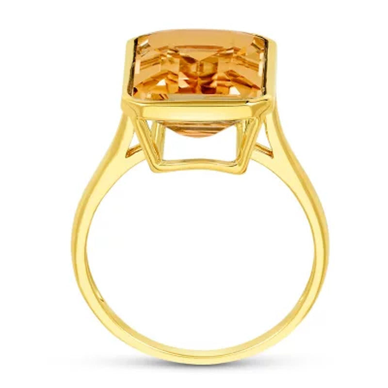 Citrine Emerald Shaped Ring in 14 Karat Yellow Gold