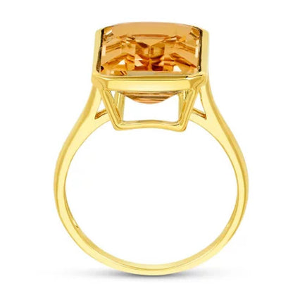 Citrine Emerald Shaped Ring in 14 Karat Yellow Gold