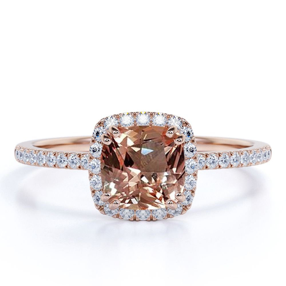Antique 1.25 Carat Created Morganite and Diamond Engagement Ring in 10K Rose Gol