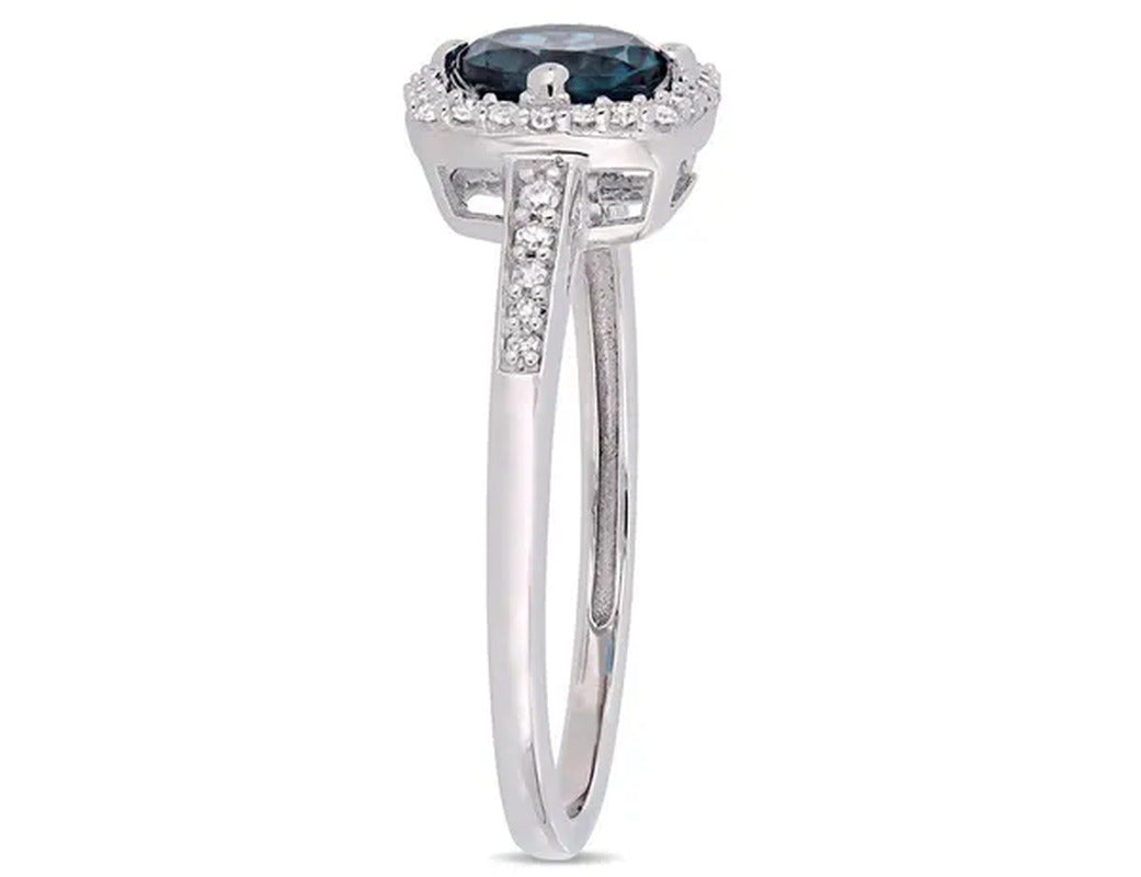 1.00 Carat (Ctw) Natural London Blue Topaz Ring in 10K White Gold with Diamonds