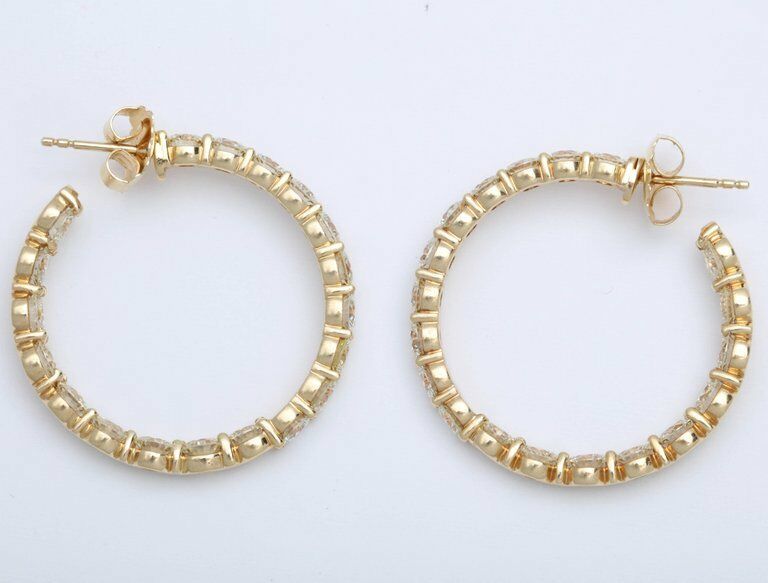 DIAMOND HOOP EARRING ROUND BRILLIANT INSIDE OUTSIDE SET DIAMOND EARRING