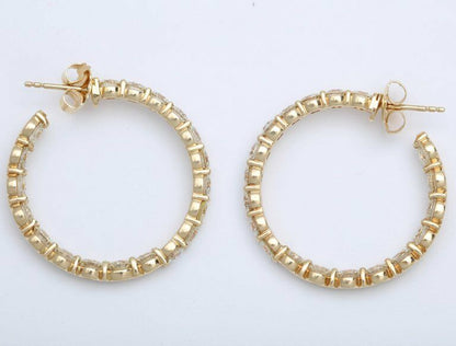 DIAMOND HOOP EARRING ROUND BRILLIANT INSIDE OUTSIDE SET DIAMOND EARRING