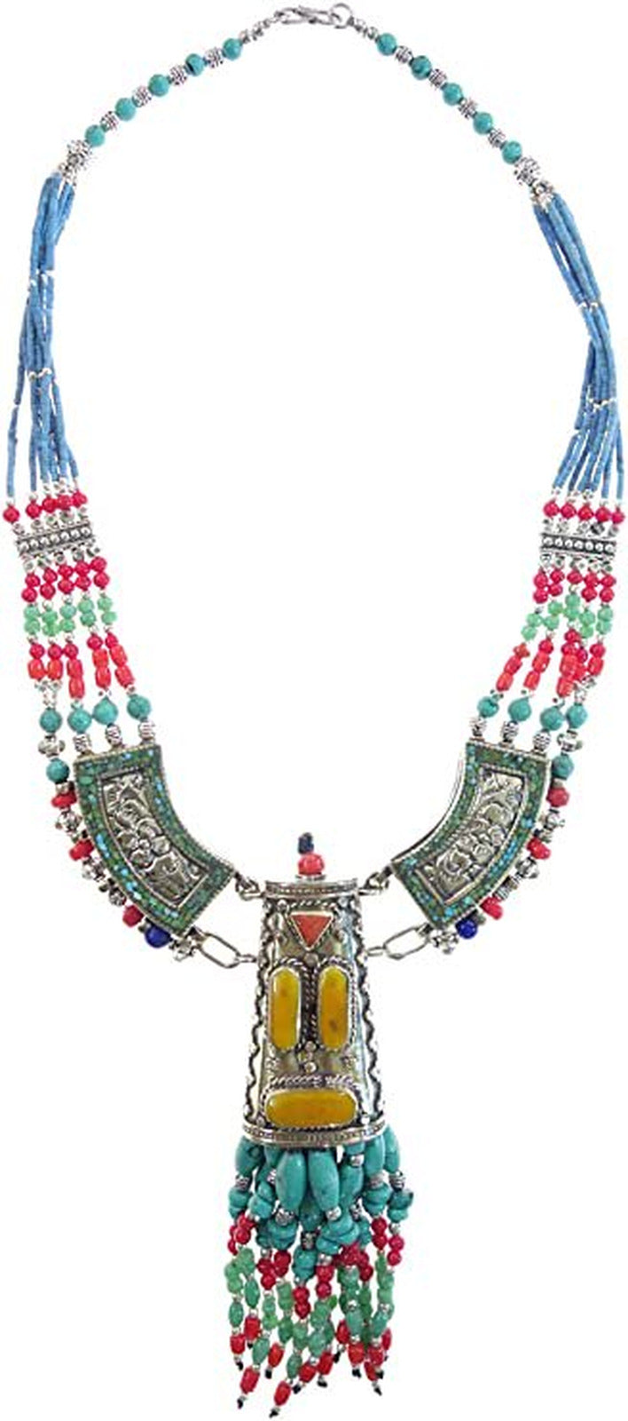 Tibetan Unique Designer Long Necklace for Women Silver Plated Handmade Fashion N