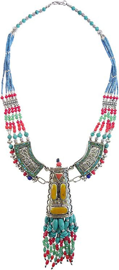 Tibetan Unique Designer Long Necklace for Women Silver Plated Handmade Fashion N