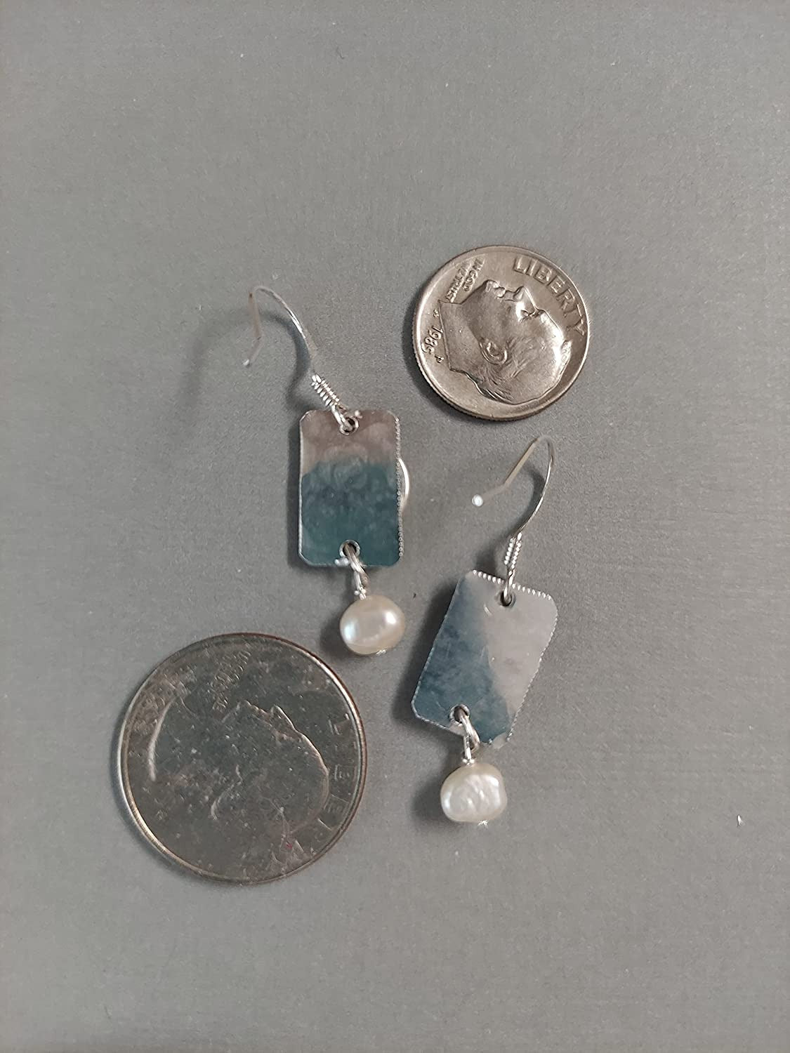 Handmade Lightweight Sapphire Blue and White Pearl Rectangle Drop Womens Earring