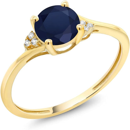 10K Yellow Gold Blue Sapphire and Diamond Accent Women Engagement Ring (1.05 Ctt