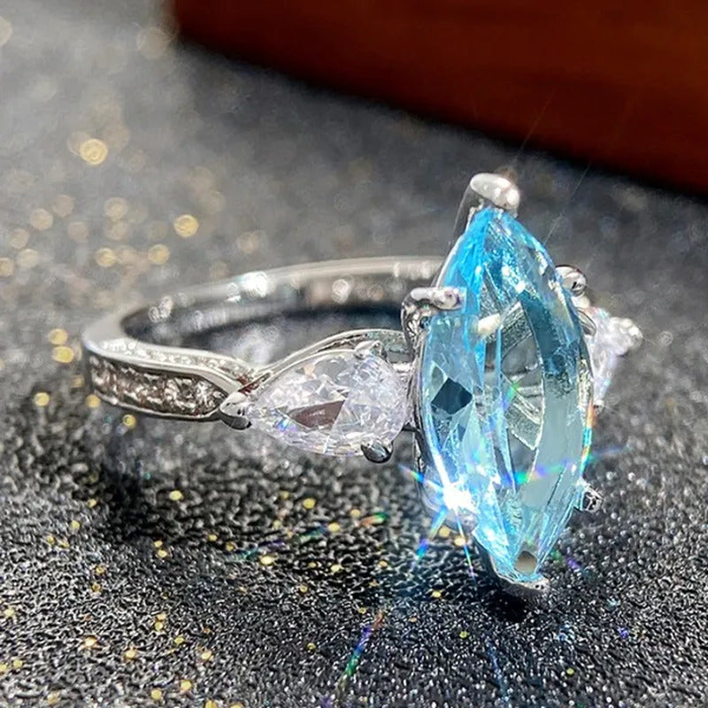 Exquisite Marquise Cut Sea Blue Sapphire 925 Sterling Silver Aquamarine Gemstone