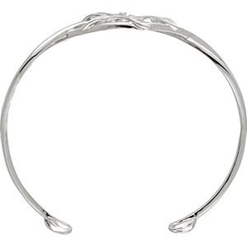 14K White Gold Diamond Leaf Design Cuff Bracelet