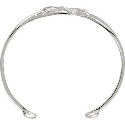 14K White Gold Diamond Leaf Design Cuff Bracelet
