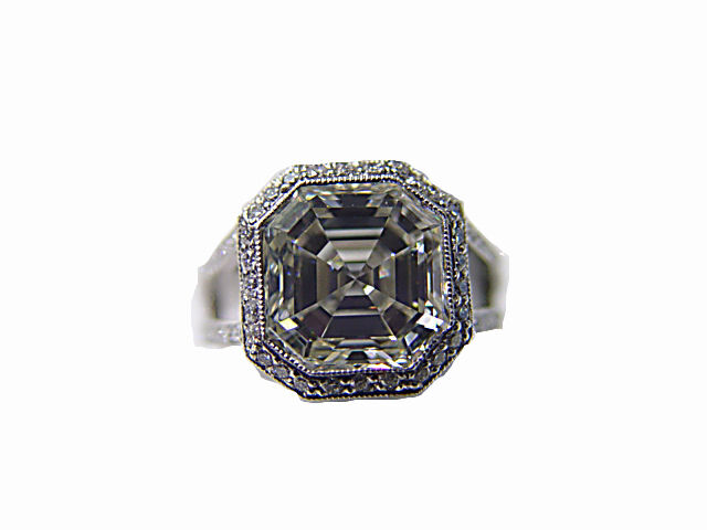 EGL CERTIFIED H COLOR VS2 CLARITY DIAMOND ASSCHER SHAPE CENTER ENGAGEMENT RING