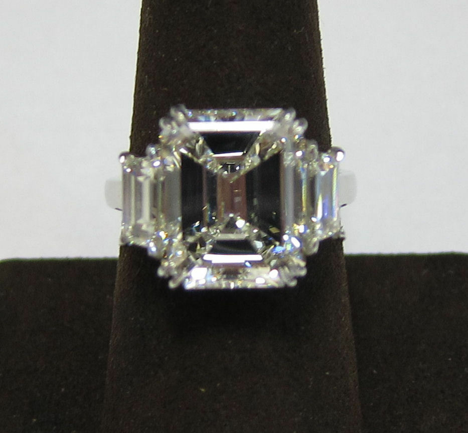 GIA Certified Emerald Shape Diamond J VS1 VG Excellent trapezoid engagement ring