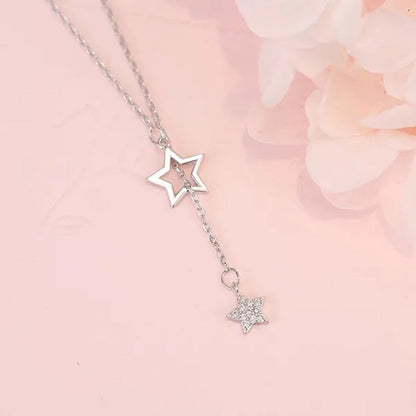 Women'S Fashion Jewelry Simple Diamond Pentagram Pendant Necklace Tassel Clavicl